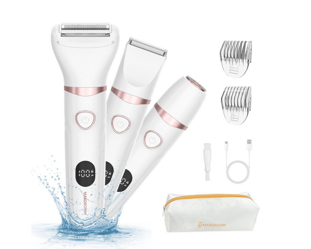 MAXGROOM Körper- und Bikinitrimmer JK-105, 3-in-1-Damentrimmer-Set für Körper, Gesicht und Bikinizone, 3-in-1-System mit IPX6-Schutz und LED-Display – Bild 2 von 5