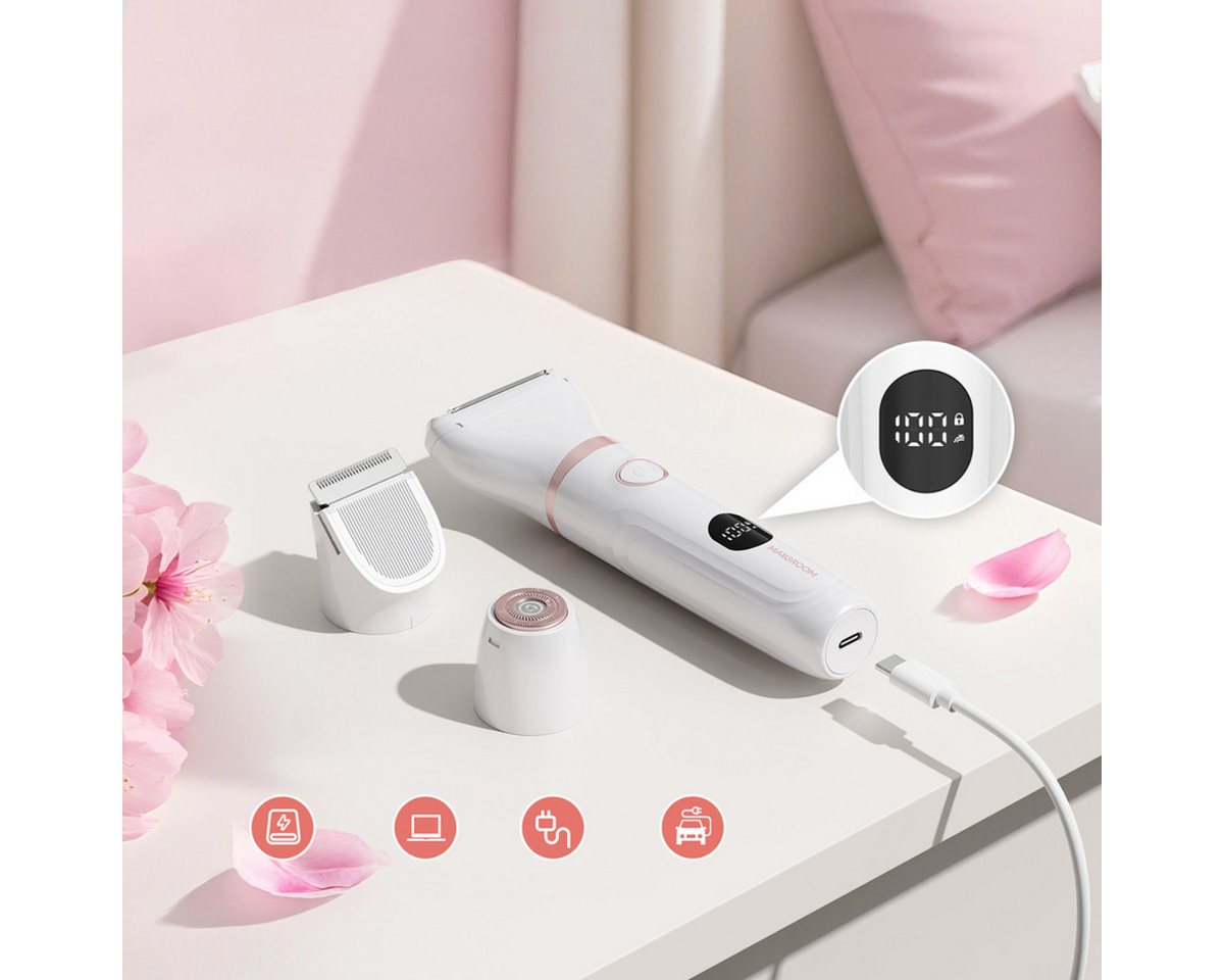 MAXGROOM Körper- und Bikinitrimmer JK-105, 3-in-1-Damentrimmer-Set für Körper, Gesicht und Bikinizone, 3-in-1-System mit IPX6-Schutz und LED-Display – Bild 5 von 5