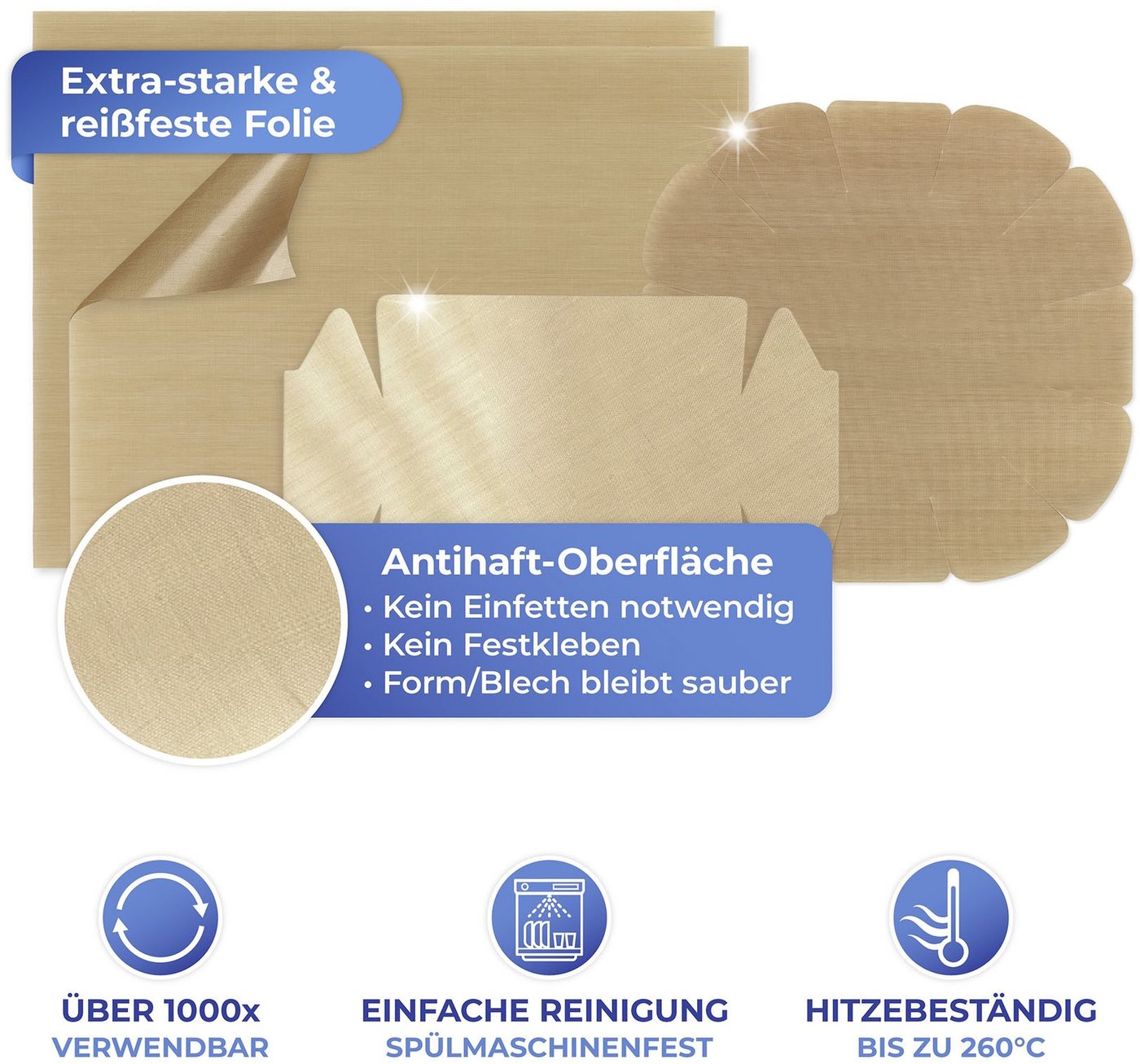Maximex Backmatte Antihaft-Zuschnitt, Kunststoff (Set, 4-tlg), für runde und eckige Backformen, wiederverwendbar – Bild 5 von 5
