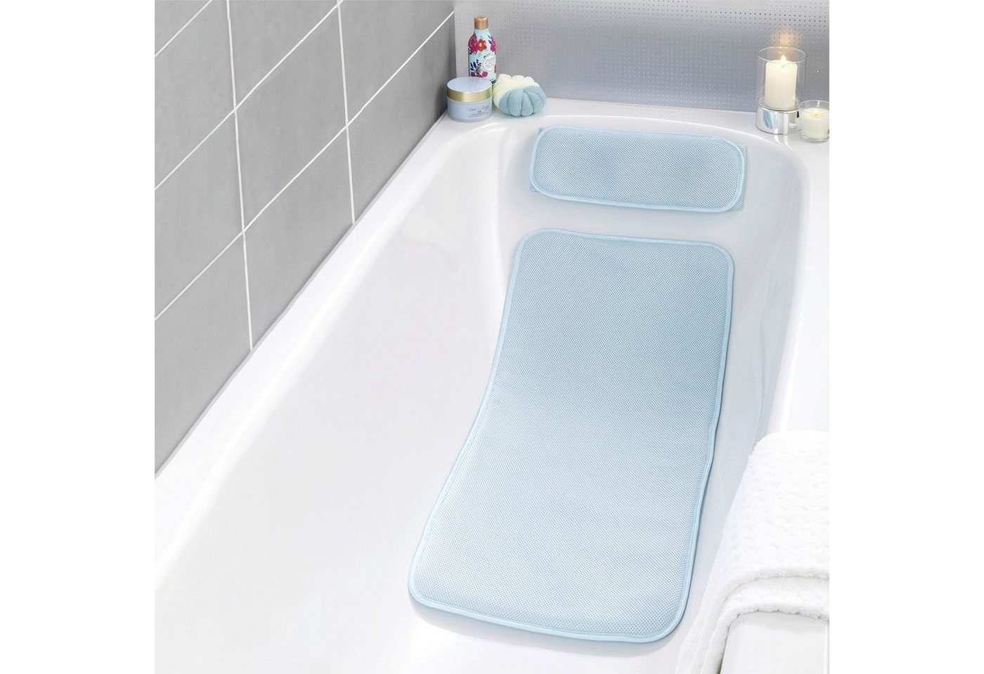 Maximex Badematte Badewanneneinlage, Höhe 20 mm, schnell trocknend, mit Kissen, aus druckentlastendem Polyester-3D-Mesh-Gewebe – Bild 2 von 5