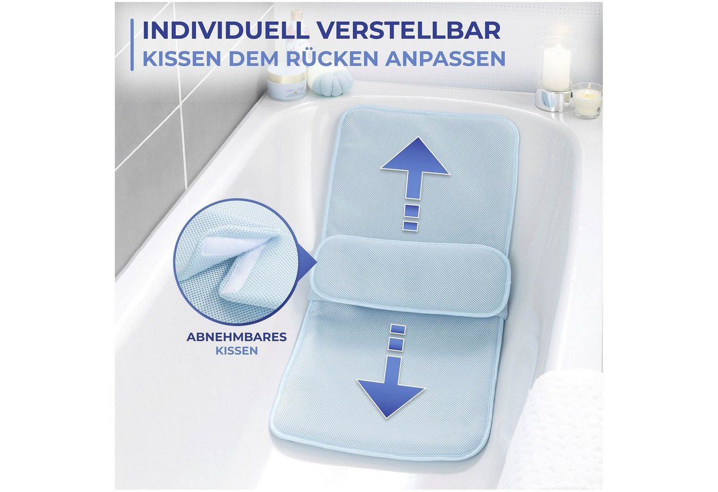 Maximex Badematte Badewanneneinlage, Höhe 20 mm, schnell trocknend, mit Kissen, aus druckentlastendem Polyester-3D-Mesh-Gewebe – Bild 5 von 5