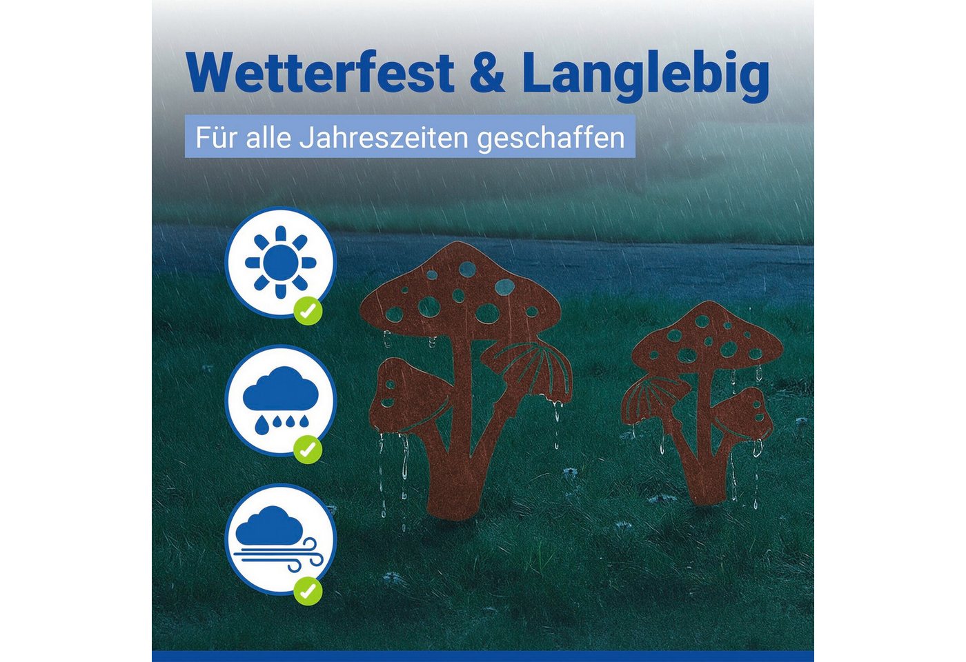 Maximex Gartenstecker Pilz (2-St) Gartendekoration, wetterbeständig, Edelrost-Effekt mit feiner Patina – Bild 4 von 5
