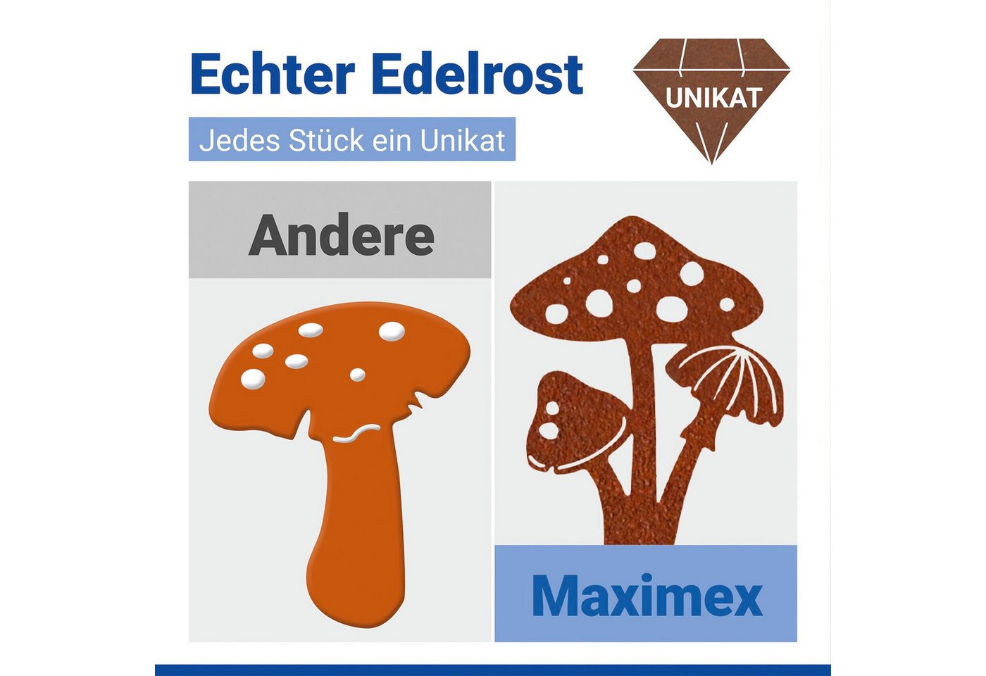 Maximex Gartenstecker Pilz (2-St) Gartendekoration, wetterbeständig, Edelrost-Effekt mit feiner Patina – Bild 5 von 5