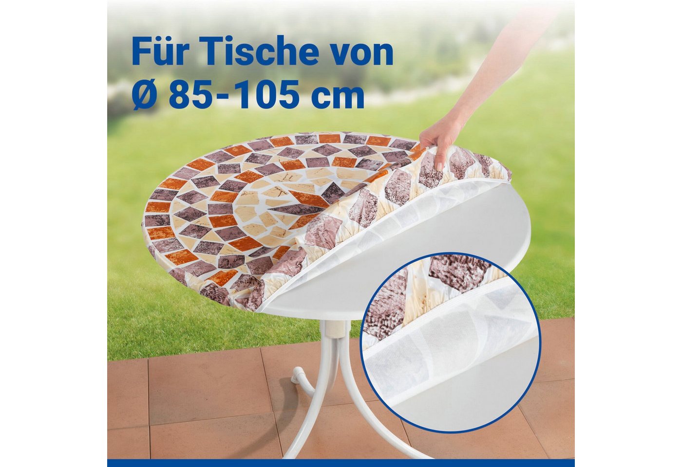 Maximex Gartentischdecke Spann-Tischdecke, Ø 85-105 cm, abwaschbar, wetterfest – Bild 4 von 5