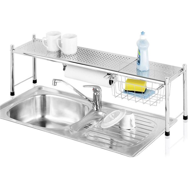 Maximex Küchenregal Modell EXPANDO, ausziehbares Spülbeckenregal mit Küchenrollenhalter und Korb