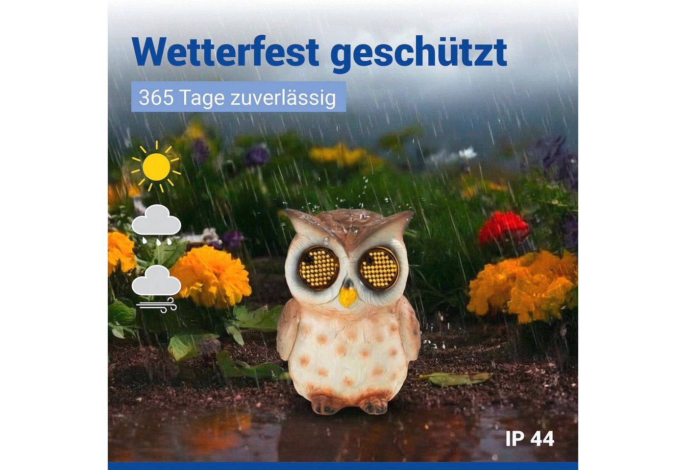 Maximex LED Dekofigur Modell Blinky Eyes Eule, Ein-/Ausschalter, LED fest integriert, Warmweiß, solarbetriebene Gartenfigur mit leuchtenden Augen, für Garten &  – Bild 5 von 5