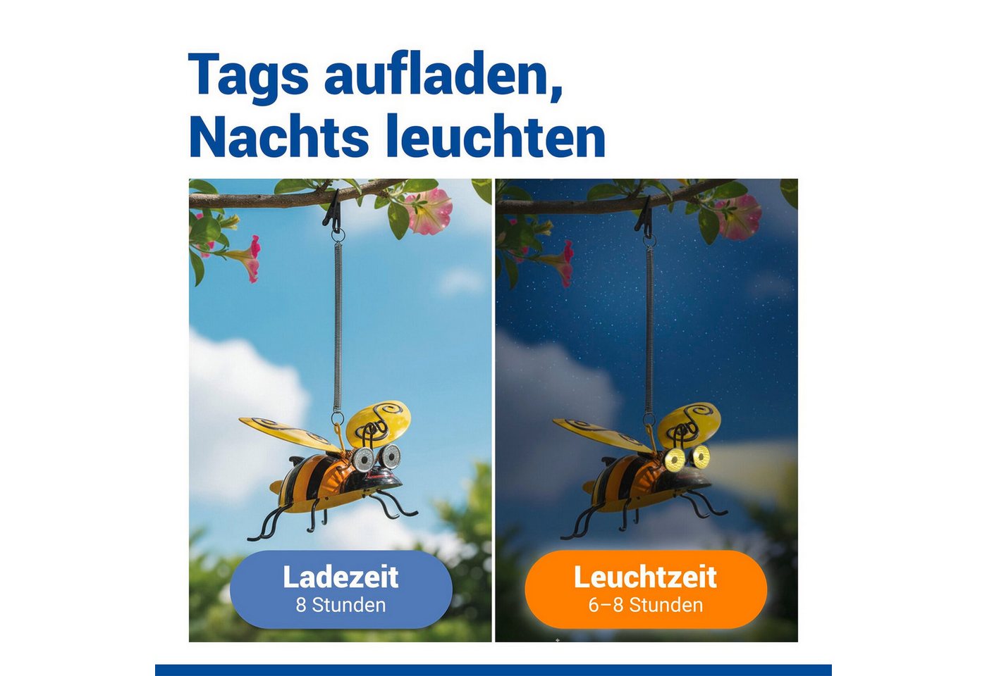 Maximex LED Gartenleuchte Modell Biene, Ein-/Ausschalter, LED fest integriert, Warmweiß, solarbetriebene Gartendekoration, leuchtet bis zu 8 Stunden – Bild 3 von 5