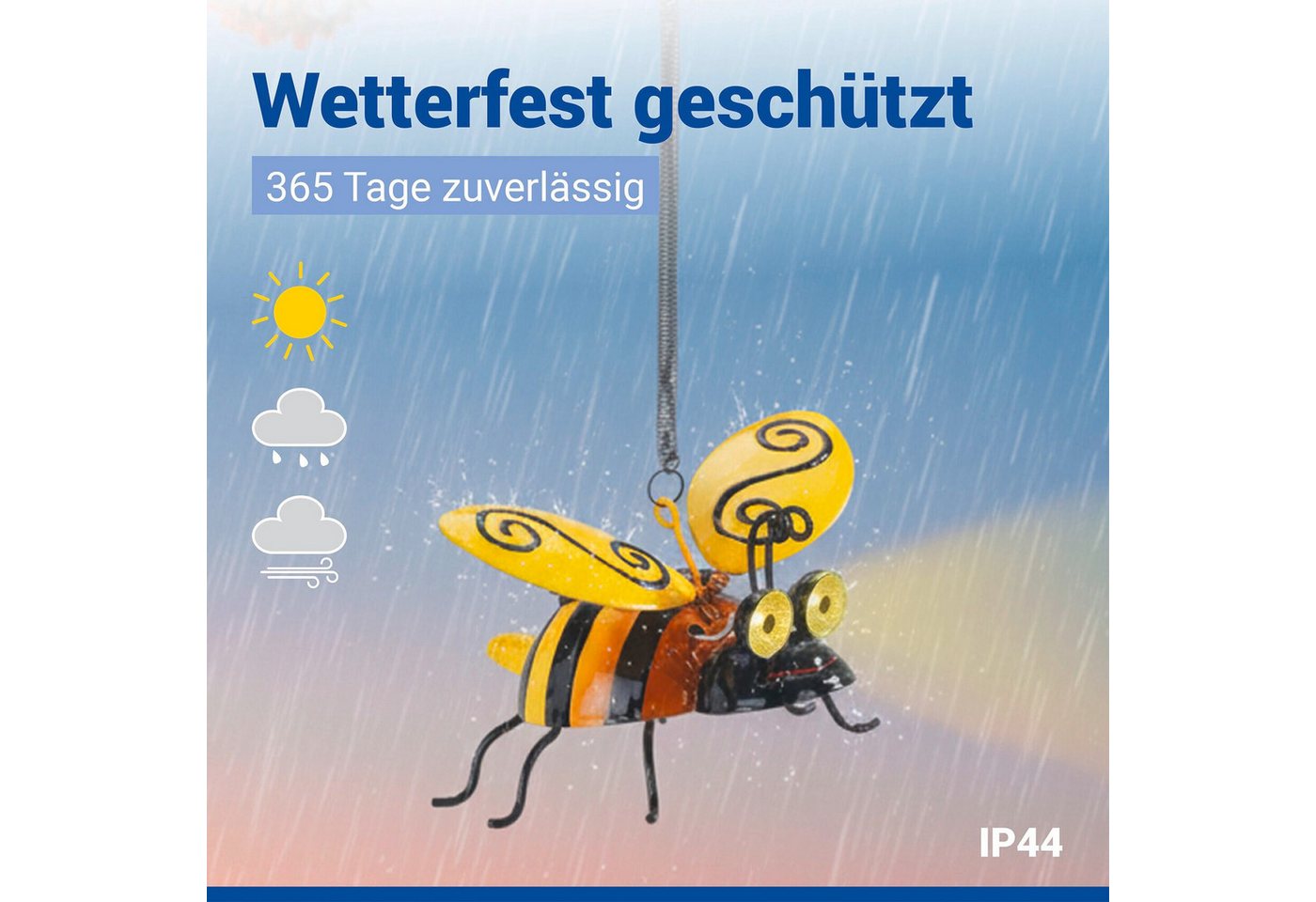 Maximex LED Gartenleuchte Modell Biene, Ein-/Ausschalter, LED fest integriert, Warmweiß, solarbetriebene Gartendekoration, leuchtet bis zu 8 Stunden – Bild 4 von 5