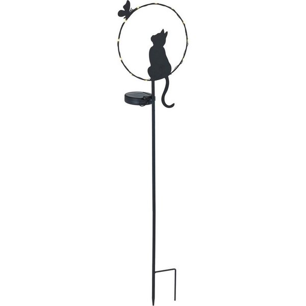 Maximex LED Gartenleuchte Modell Katze und Schmetterling, Ein-/Ausschalter, LED fest integriert, Warmweiß, solarbetriebener Gartenstecker, leuchtet bis zu 8 Stu