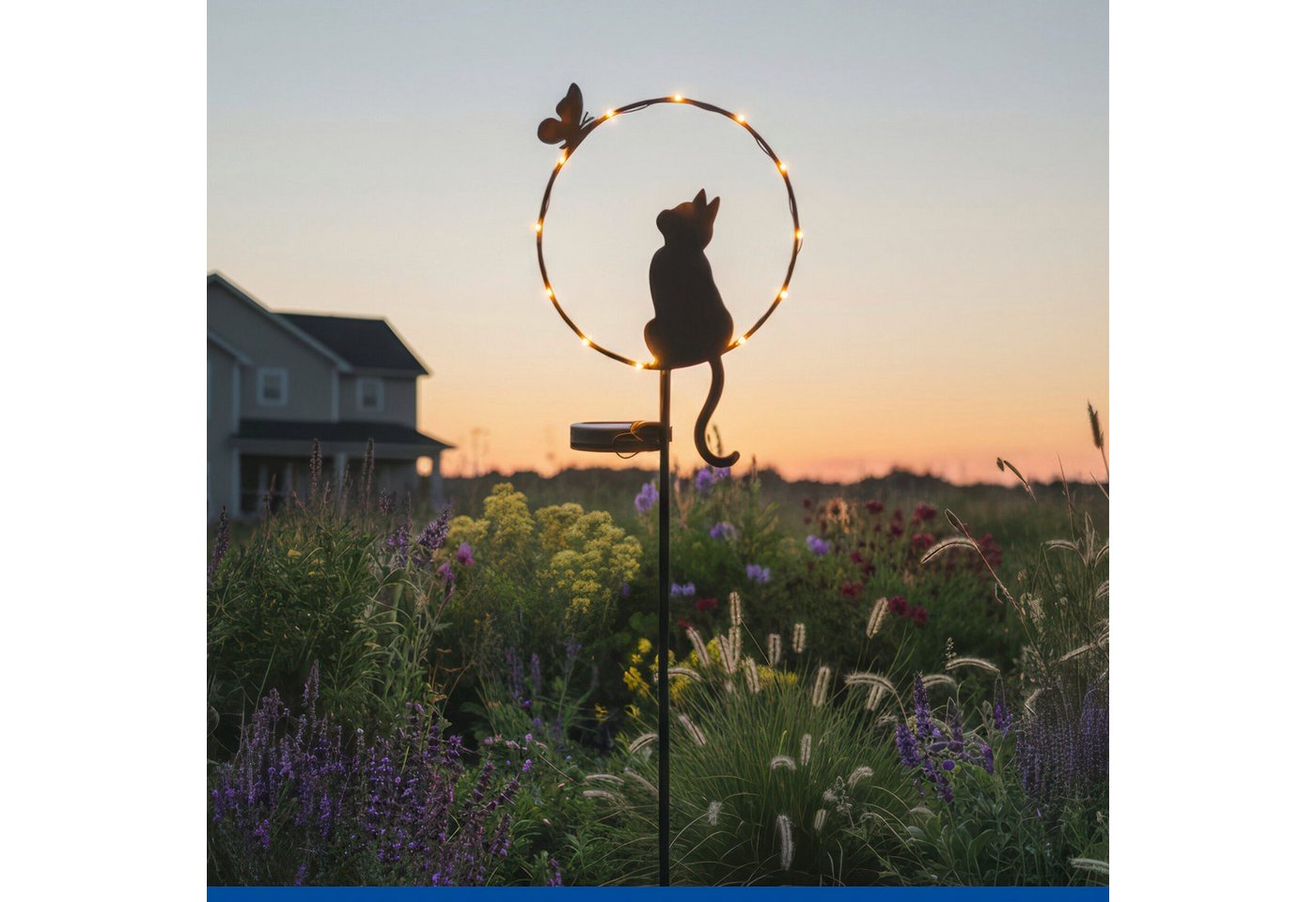 Maximex LED Gartenleuchte Modell Katze und Schmetterling, Ein-/Ausschalter, LED fest integriert, Warmweiß, solarbetriebener Gartenstecker, leuchtet bis zu 8 Stu – Bild 2 von 5