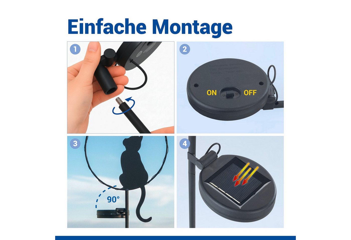 Maximex LED Gartenleuchte Modell Katze und Schmetterling, Ein-/Ausschalter, LED fest integriert, Warmweiß, solarbetriebener Gartenstecker, leuchtet bis zu 8 Stu – Bild 5 von 5