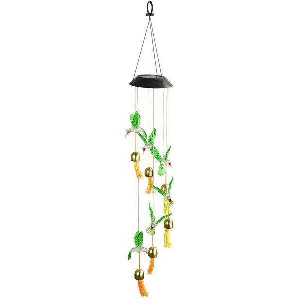 Maximex LED Gartenleuchte Modell Kolibri, Ein-/Ausschalter, Farbwechsel, LED fest integriert, Farbwechsler, solarbetriebenes Windspiel mit 6 Glocken, dekorative