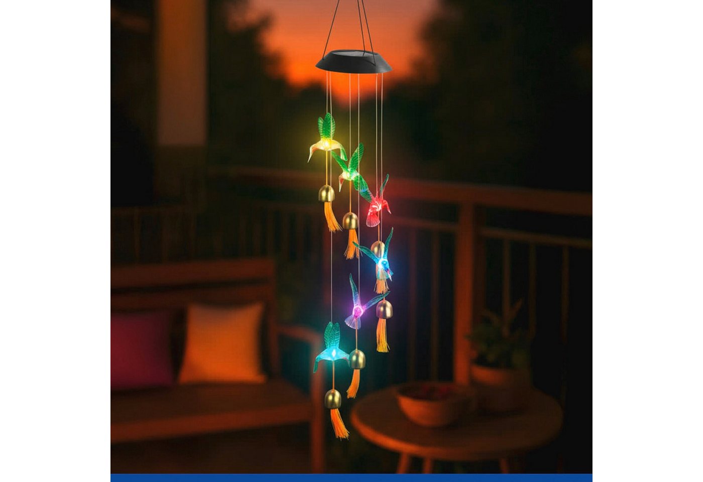 Maximex LED Gartenleuchte Modell Kolibri, Ein-/Ausschalter, Farbwechsel, LED fest integriert, Farbwechsler, solarbetriebenes Windspiel mit 6 Glocken, dekorative – Bild 2 von 5