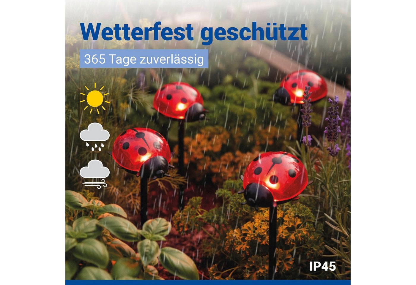 Maximex LED Gartenleuchte Modell Marienkäfer, Ein-/Ausschalter, LED fest integriert, Warmweiß, Beetstecker, solarbetriebene Gartenbeleuchtung, leuchtet bis zu 1 – Bild 3 von 5