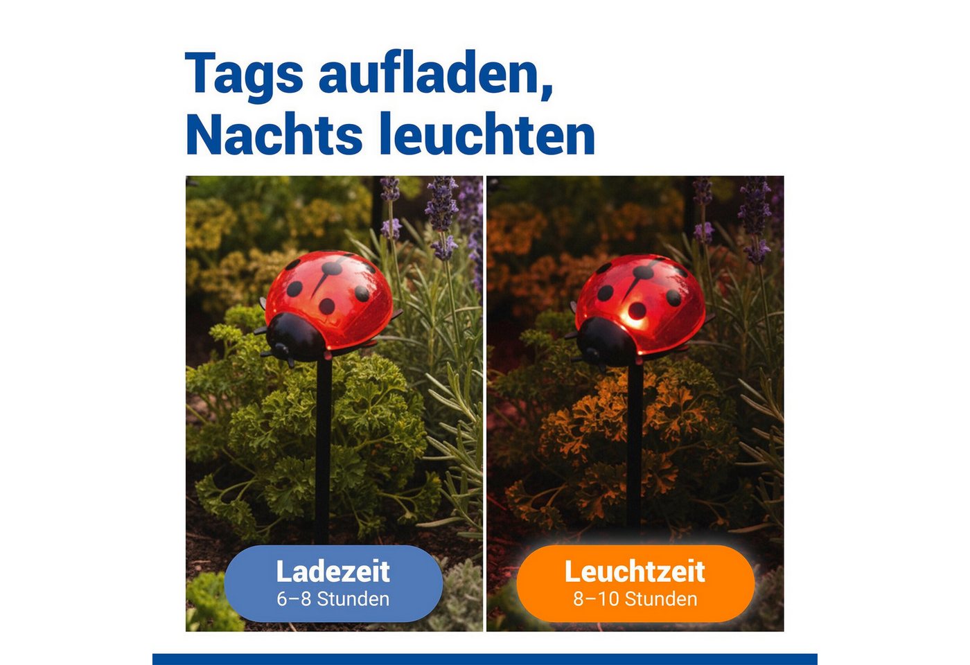 Maximex LED Gartenleuchte Modell Marienkäfer, Ein-/Ausschalter, LED fest integriert, Warmweiß, Beetstecker, solarbetriebene Gartenbeleuchtung, leuchtet bis zu 1 – Bild 4 von 5