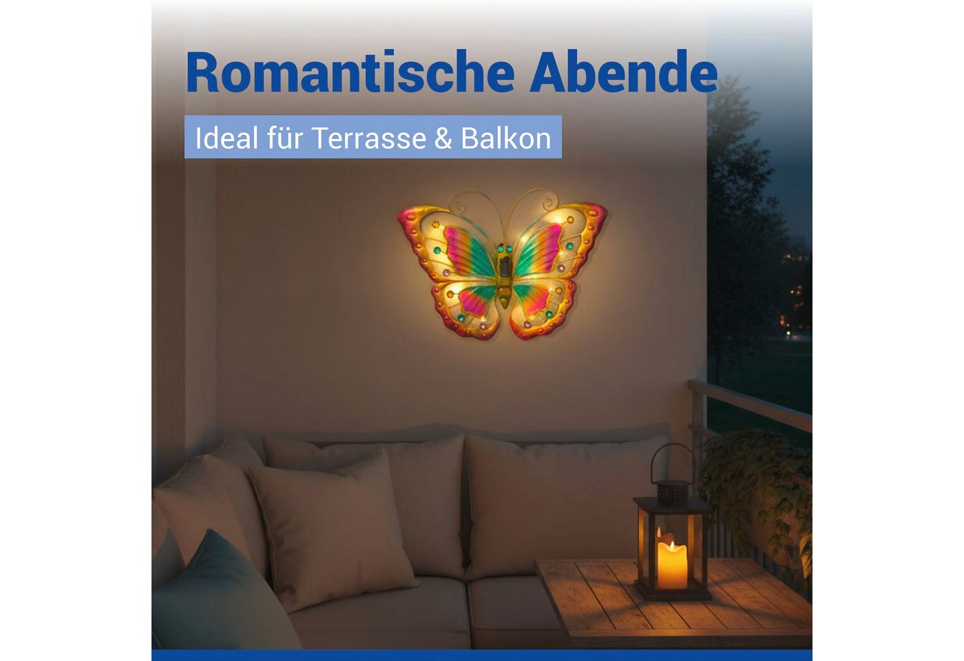 Maximex LED Gartenleuchte Modell Schmetterling, Ein-/Ausschalter, LED fest integriert, Warmweiß, solarbetriebene Gartendekoration, leuchtet bis zu 10 Stunden – Bild 3 von 5