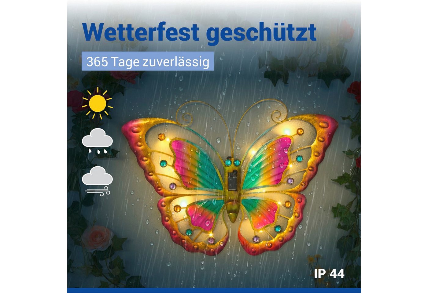 Maximex LED Gartenleuchte Modell Schmetterling, Ein-/Ausschalter, LED fest integriert, Warmweiß, solarbetriebene Gartendekoration, leuchtet bis zu 10 Stunden – Bild 4 von 5
