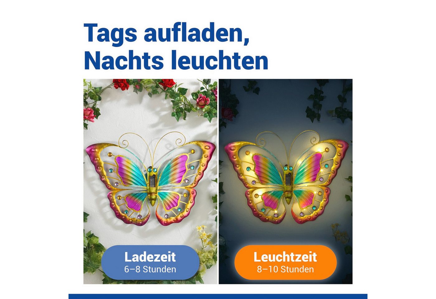 Maximex LED Gartenleuchte Modell Schmetterling, Ein-/Ausschalter, LED fest integriert, Warmweiß, solarbetriebene Gartendekoration, leuchtet bis zu 10 Stunden – Bild 5 von 5