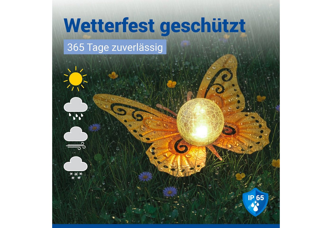 Maximex LED Gartenleuchte Modell Schmetterling, Ein-/Ausschalter, LED fest integriert, Warmweiß, dekorative Gartenbeleuchtung, solarbetrieben, witterungsbeständ – Bild 3 von 5