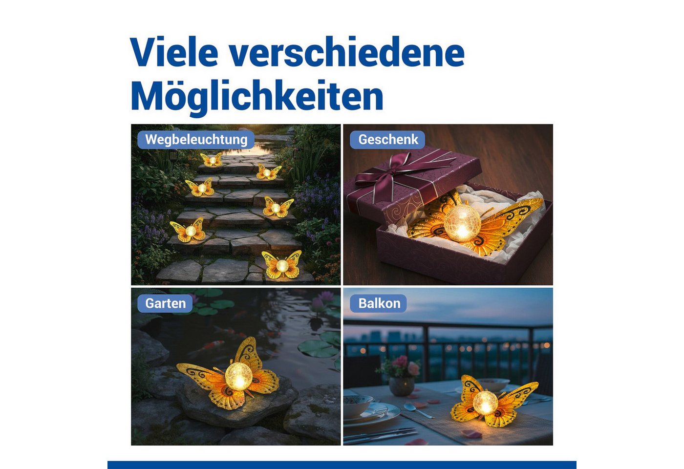 Maximex LED Gartenleuchte Modell Schmetterling, Ein-/Ausschalter, LED fest integriert, Warmweiß, dekorative Gartenbeleuchtung, solarbetrieben, witterungsbeständ – Bild 5 von 5