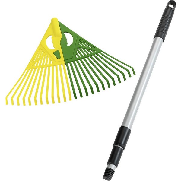 Maximex Rechen Laubrechen 3in1, 56 cm Arbeitsbreite, mit 160 cm langem Stiel, mit Teleskopstiel, extra breite Aufnahmefläche, beidhändig nutzbar