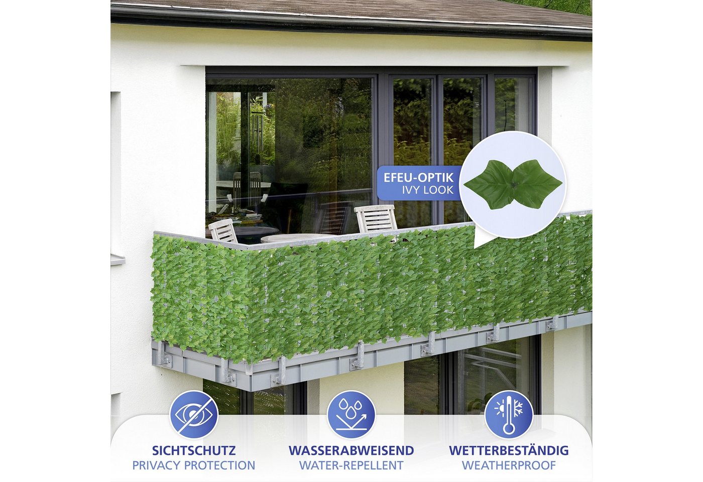 Maximex Sichtschutzelement Sichtschutzmatte Efeu, witterungsbeständige Sichtschutzhecke, Kunststoff, für Balkon & Garten – Bild 4 von 5