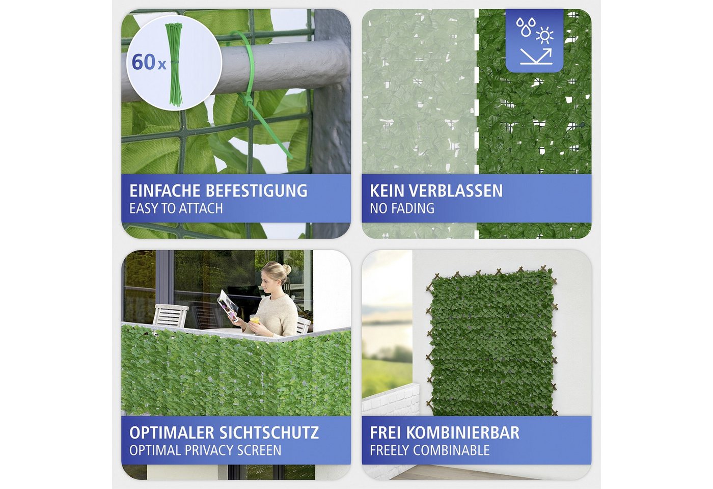 Maximex Sichtschutzelement Sichtschutzmatte Efeu, witterungsbeständige Sichtschutzhecke, Kunststoff, für Balkon & Garten – Bild 5 von 5