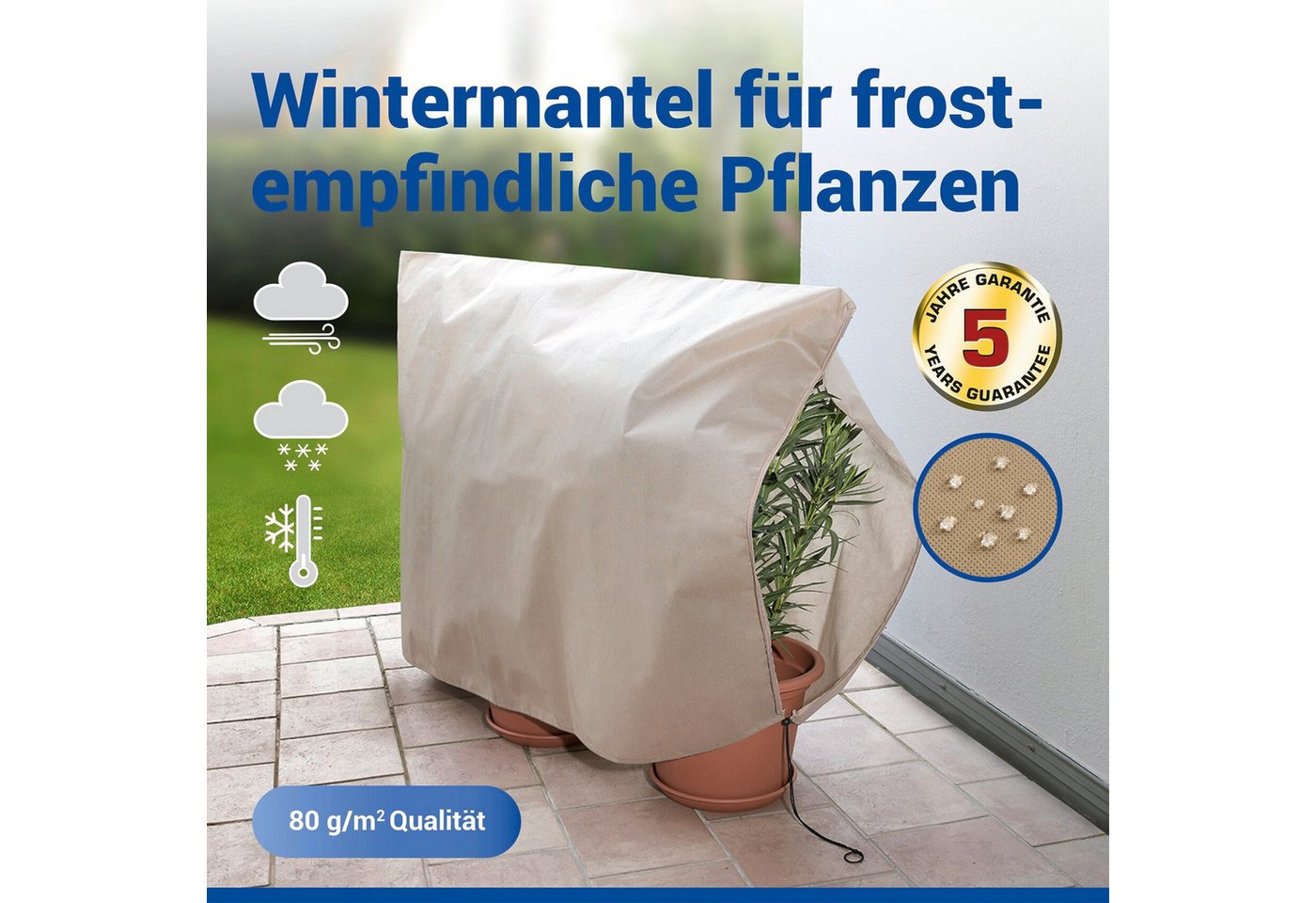 Maximex Winterschutzhaube Pflanzenschutz-Vlies, 180x120 cm, reißfestes Vlies, mit Reißverschluss und Zugband, BxH: 180x412 cm – Bild 3 von 5