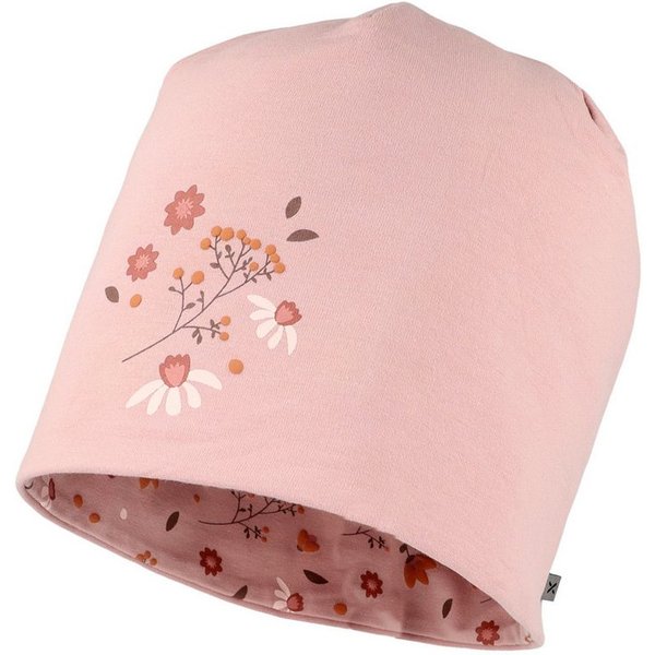 MAXIMO Beanie Wendemütze, herbstlicher Blumen-Alloverprint, unifarbene Innenseite