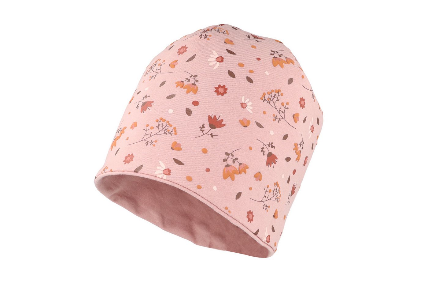 MAXIMO Beanie Wendemütze, herbstlicher Blumen-Alloverprint, unifarbene Innenseite – Bild 2 von 5