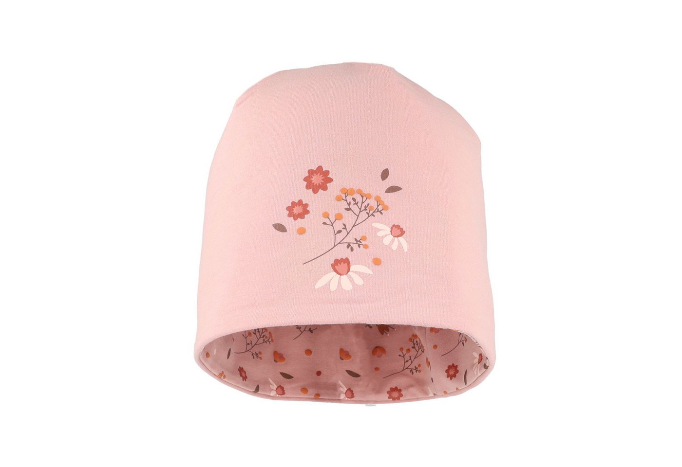 MAXIMO Beanie Wendemütze, herbstlicher Blumen-Alloverprint, unifarbene Innenseite – Bild 3 von 5