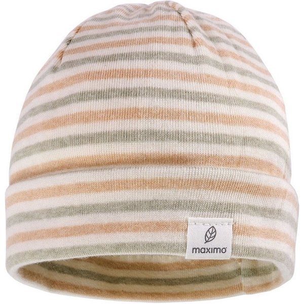 MAXIMO Jerseymütze BABY-Mütze, geringelt Feinrippjersey, Umschlagrand, UV 30 (1-St) Baumwolljersey
