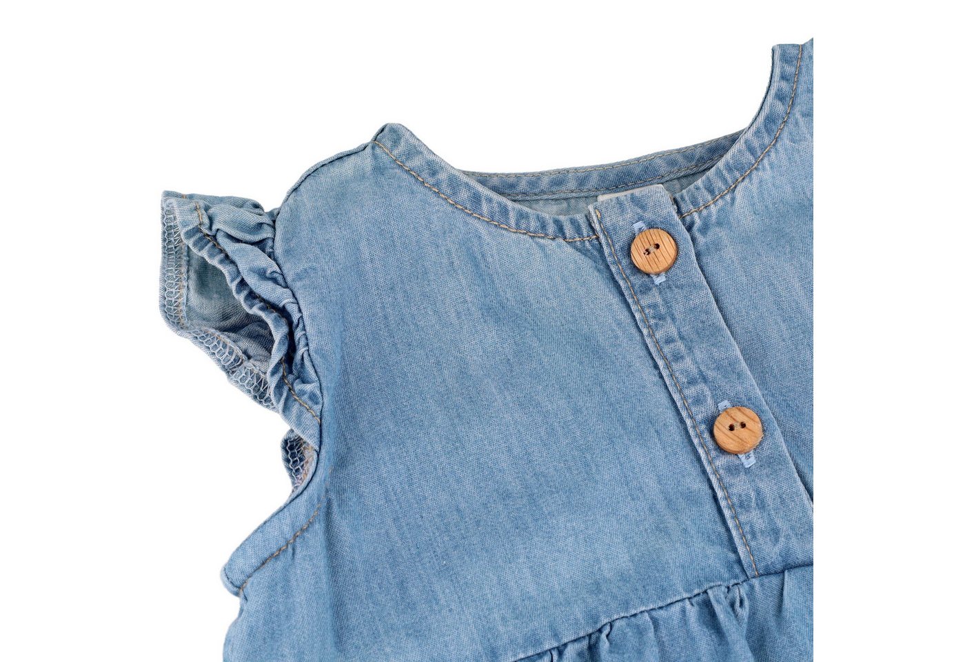 MAXIMO Sommerkleid (1-tlg) Denim-Optik, Rüschenärmel, Holzknöpfe, Blau – Bild 4 von 5
