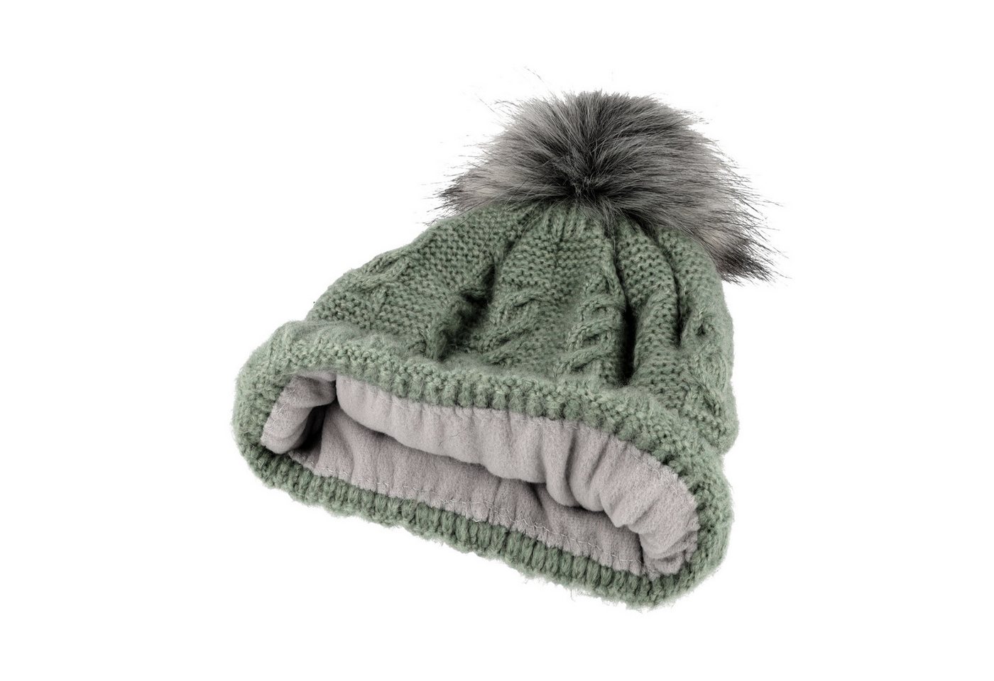 MAXIMO Strickmütze angenehmer Materialmix, gefüttert, Bommel, breiter Umschlag – Bild 3 von 5