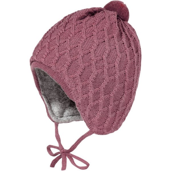MAXIMO Strickmütze BABY-Mütze, Zopfstruktur, Band ausgenäht, Blende, Pompon (1-St) Merinowolle