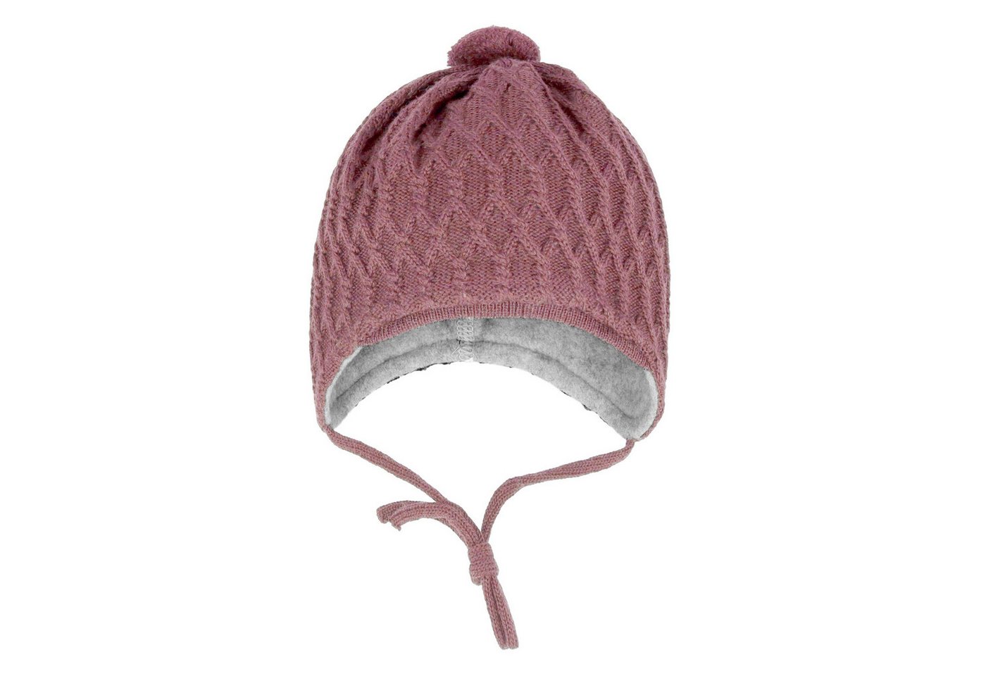 MAXIMO Strickmütze BABY-Mütze, Zopfstruktur, Band ausgenäht, Blende, Pompon (1-St) Merinowolle – Bild 2 von 3