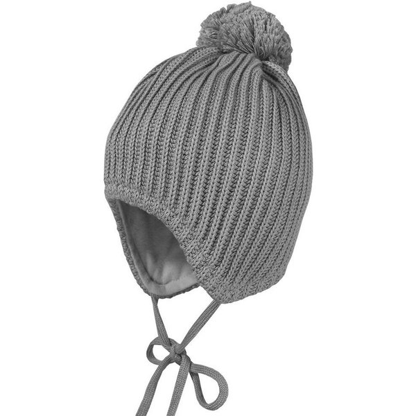 MAXIMO Strickmütze MINI-Mütze ausgenäht, Fang Pompon, Jerseyfutter (1-St)