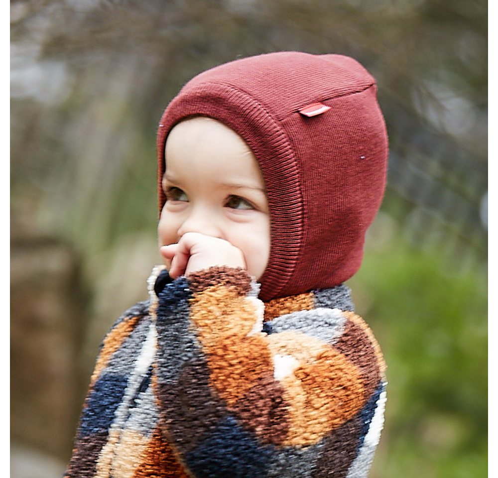 MAXIMO Wendemütze reine Merinowolle, reversible, doppelt gestrickt, Ausgenähtes Halsteil – Bild 3 von 4