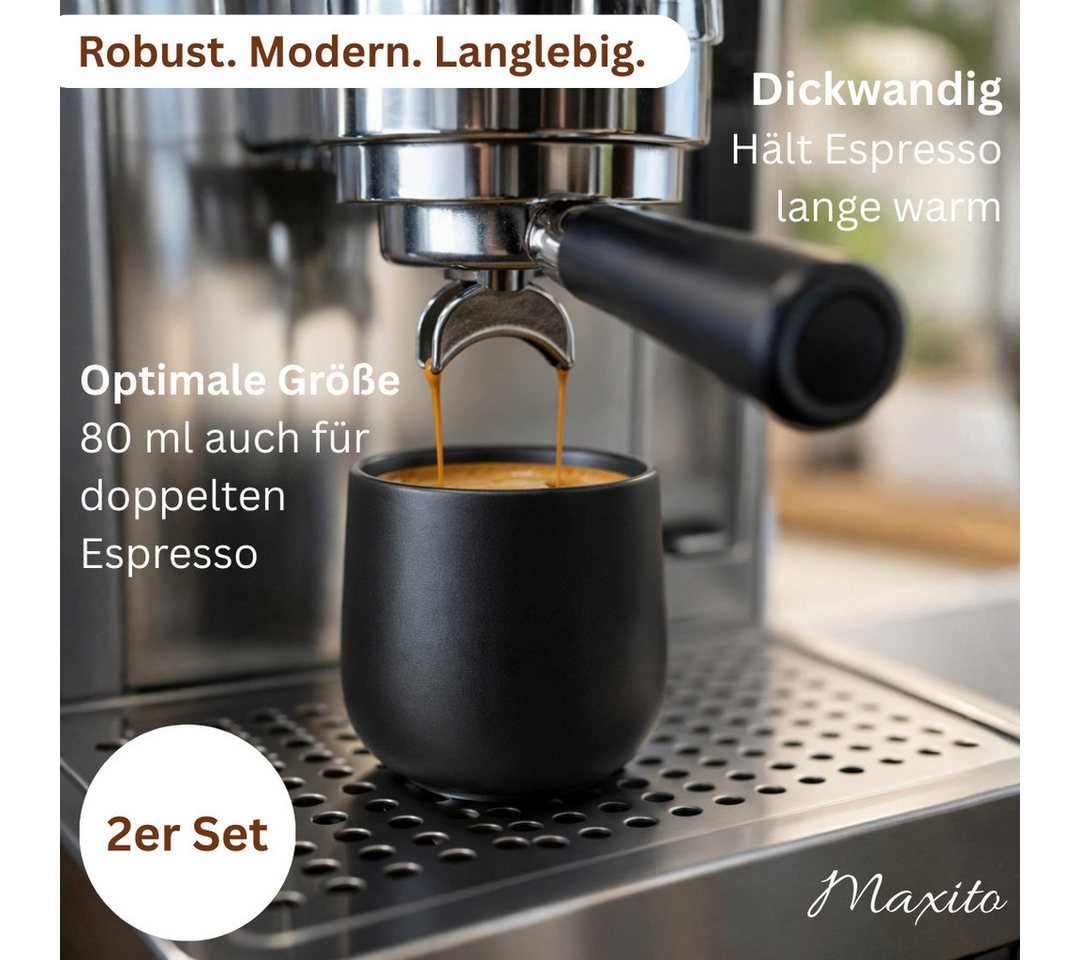 Maxito Espressotasse Espressotassen aus Steingut mit 80 ml im Set für Kaffeeliebhaber, 2-tlg. – Bild 2 von 5