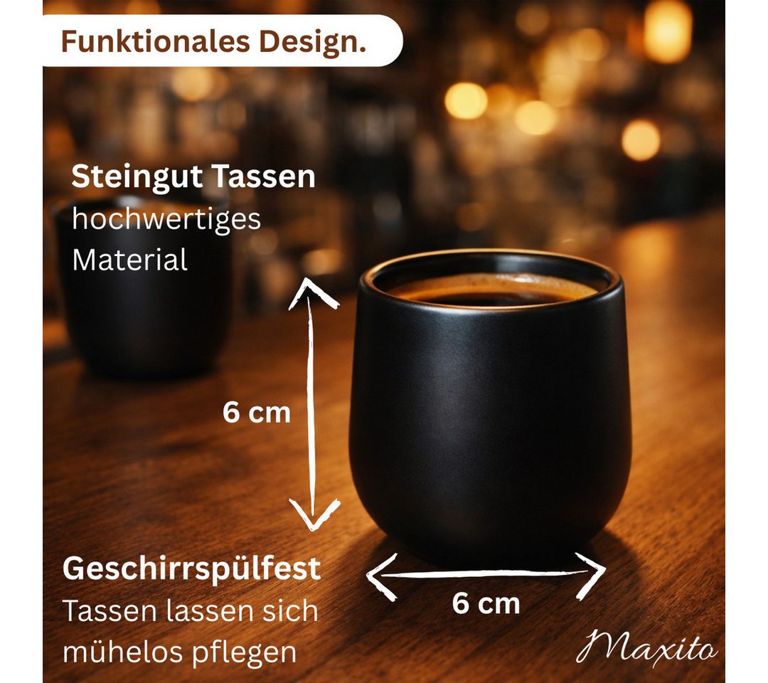 Maxito Espressotasse Espressotassen aus Steingut mit 80 ml im Set für Kaffeeliebhaber, 2-tlg. – Bild 3 von 5