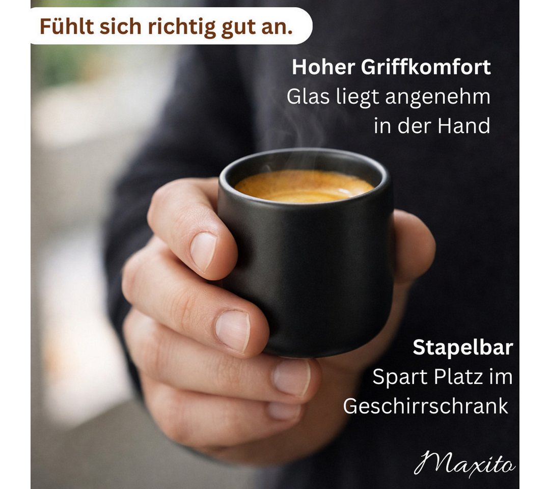 Maxito Espressotasse Espressotassen aus Steingut mit 80 ml im Set für Kaffeeliebhaber, 2-tlg. – Bild 4 von 5