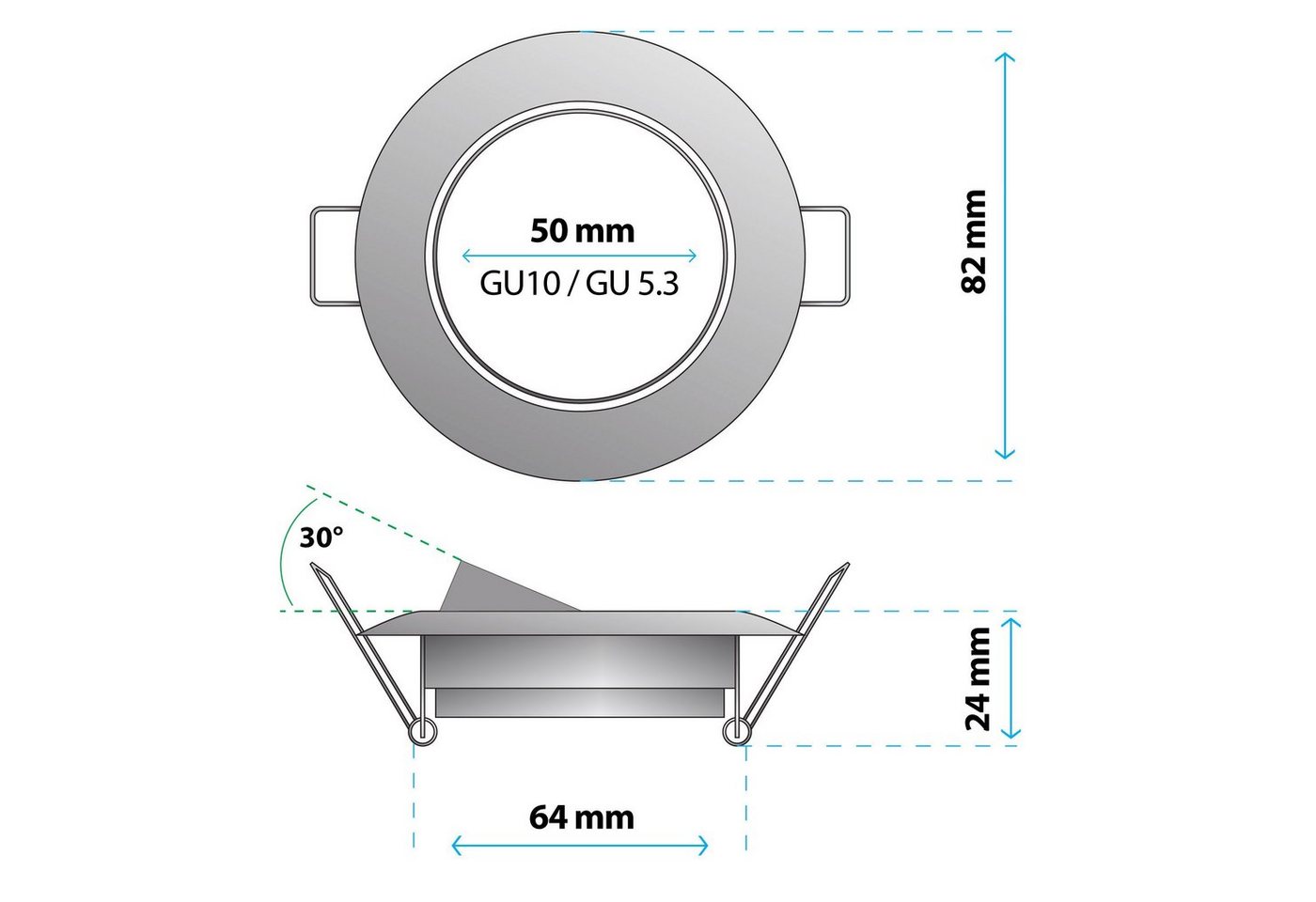Maxkomfort Einbauleuchte 6/10/20er-Set, rund & schwenkbar, Deckenspots, GU10-Fassung, für LED und Halogen geeignet, ohne Leuchtmittel, Einbauspot, GU10-Fassung, – Bild 4 von 5