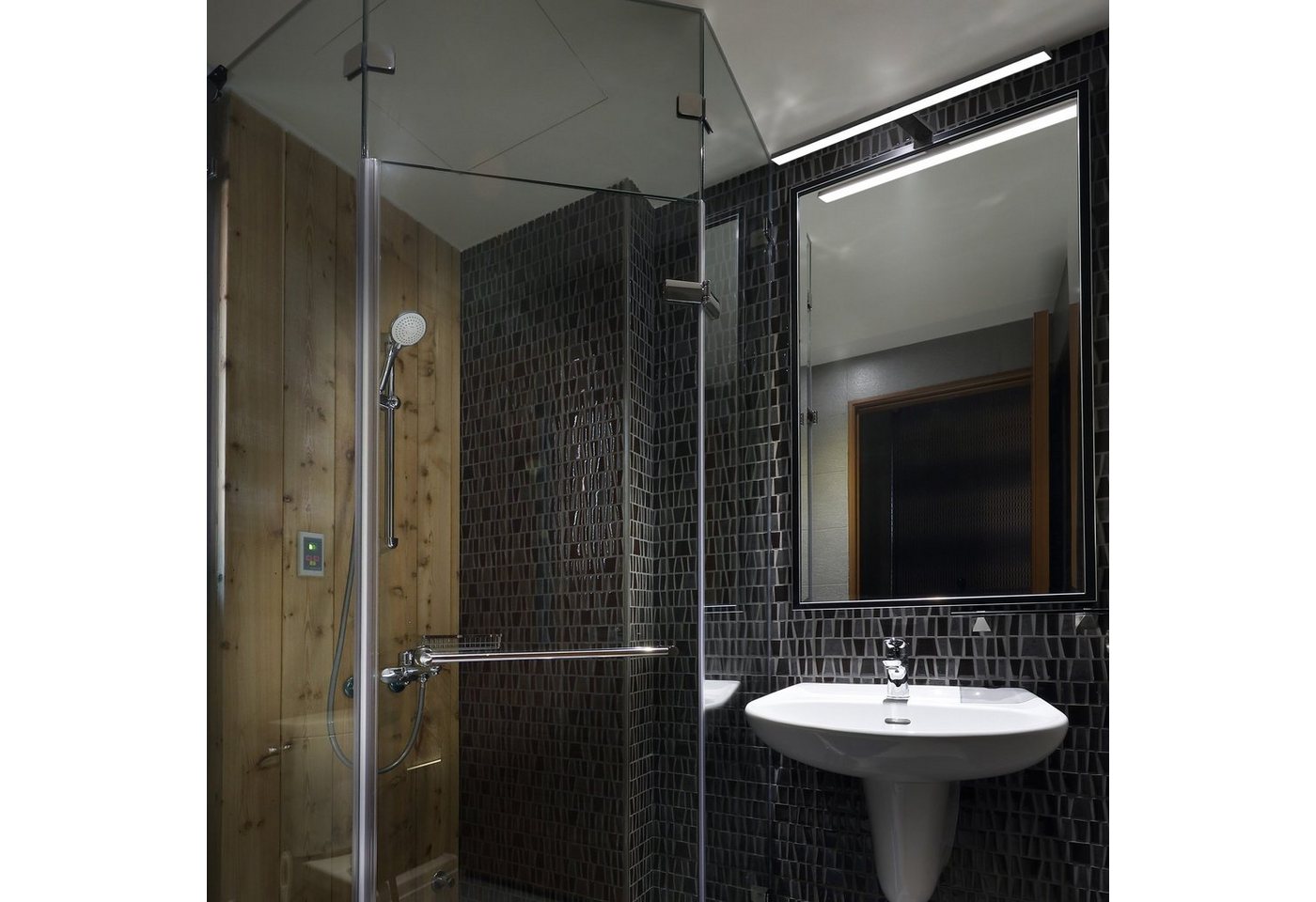 Maxkomfort LED Spiegelleuchte Badezimmer, 30/60cm, schwarz/weiß/chrom/acryl - IP44, LED fest integriert, Neutralweiß, Moderne Badbeleuchtung, Schranklicht, Schm – Bild 2 von 3