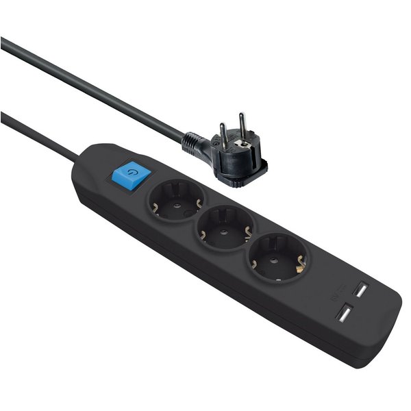 Maxtrack Steckdosenleiste (Kabellänge 5 m), 3-fach Steckdosenleiste mit flachem Winkelstecker und 2x USB