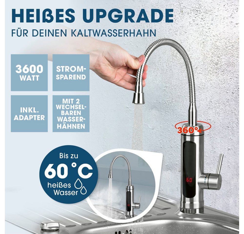 MAXXMEE Durchlauferhitzer Küchenarmatur 2er Set, Warm- & Kaltwasserarmatur 360° schwenkbar – Bild 2 von 5