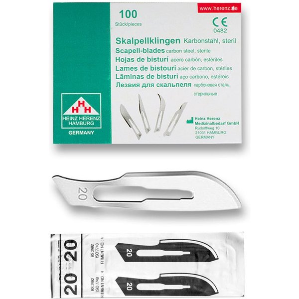 May Bastelmesserklinge Skalpellklingen Figur 20 (100 Stück) für Halter Nr. 4 – Sterile