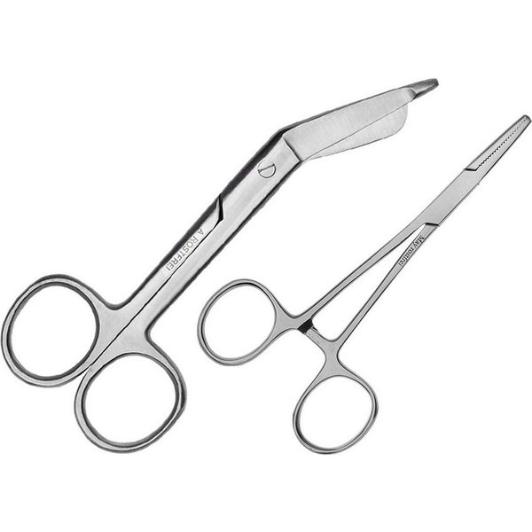 May Klemmen Set - 1x Mehrzweck-Schere 14,5 cm - Edelstahl + 1x Klemme mit geradem