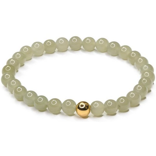 MayTree Armband Echte chinesische Jade, 16-18 (Stück, 1-tlg), mit 24K vergoldeter Perle aus 925Silber