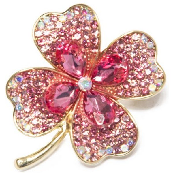 MayTree Brosche Brosche Klee, rosa (Stück, 1-tlg), Metallbrosche mit Glassteinen und Strass in Form eines Klees