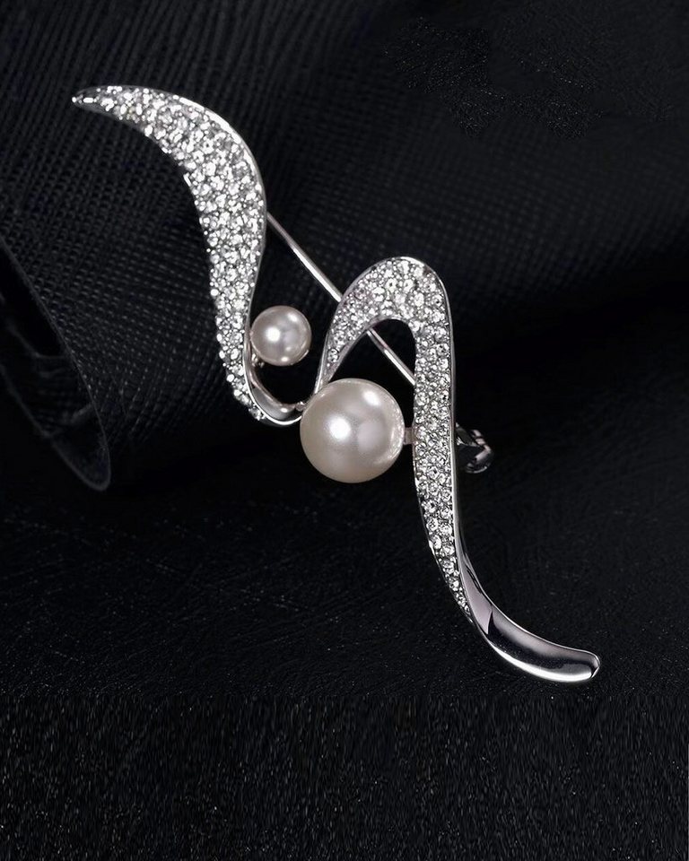 MayTree Brosche "Kobra", brilliant mit zwei Zierperlen (Stück, 1-tlg), silberfarbene Metallbrosche mit Strass-Steinen für Damen – Bild 3 von 3
